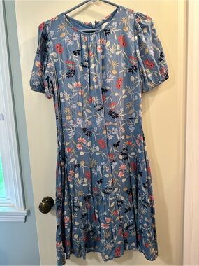 LOFT Blue Floral Tiered Midi Dress